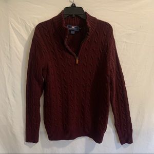 Vineyard Vines Burgundy Cable-Knit Quarter-Zip Pullover Sweater - Like New - M
